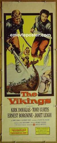 b662 VIKINGS insert movie poster '58 Kirk Douglas, Tony Curtis
