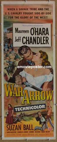 b672 WAR ARROW insert movie poster '54 Maureen O'Hara, Chandler