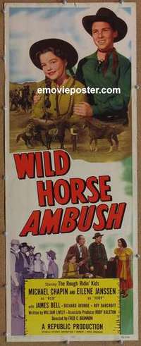 b689 WILD HORSE AMBUSH insert movie poster '52 The Rough Ridin' Kids!