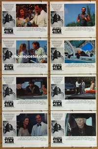 c810 STICK 8 English movie lobby cards '85 Burt Reynolds, Elmore Lenoard
