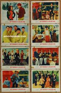 c327 GET YOURSELF A COLLEGE GIRL 8 movie lobby cards '64 rock&roll!