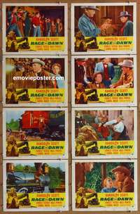 c694 RAGE AT DAWN 8 movie lobby cards '55 Randolph Scott, Tucker