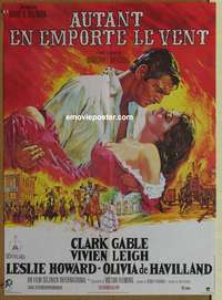d052 GONE WITH THE WIND French 23x30 movie poster R70s Clark Gable, Leigh