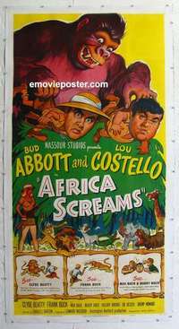 f048 AFRICA SCREAMS linen three-sheet movie poster '49 Bud Abbott & Lou Costello!