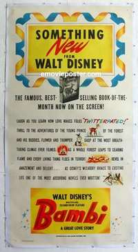f050 BAMBI linen three-sheet movie poster '42 Walt Disney cartoon classic!