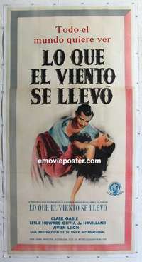 f054 GONE WITH THE WIND linen Spanish/US three-sheet movie poster R47 Clark Gable, Leigh