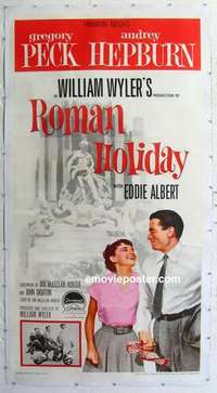 f059 ROMAN HOLIDAY linen international style three-sheet movie poster R60 Audrey Hepburn, Peck
