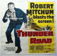 f028 THUNDER ROAD linen six-sheet movie poster '58 Robert Mitchum, Gene Barry