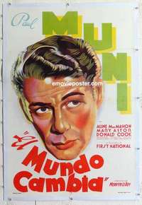f307 WORLD CHANGES linen Argentinean movie poster '33 Paul Muni