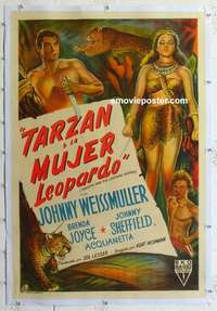 f301 TARZAN & THE LEOPARD WOMAN linen Argentinean movie poster '46