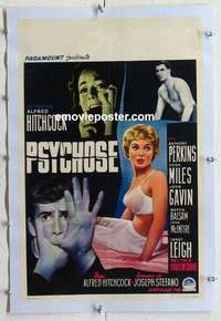 f153 PSYCHO linen Belgian movie poster '60 Leigh, Perkins, Hitchcock