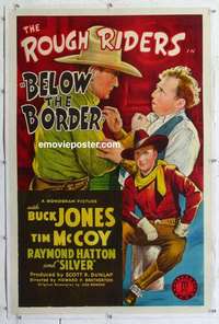 f319 BELOW THE BORDER linen one-sheet movie poster '42 Buck Jones, McCoy