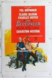 f328 BUCCANEER linen one-sheet movie poster '58 Brynner, Heston, Bloom