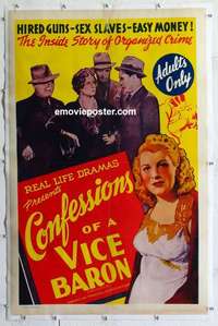 f334 CONFESSIONS OF A VICE BARON linen one-sheet movie poster '42 hired guns!