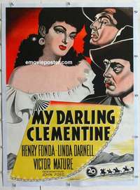 f131 MY DARLING CLEMENTINE linen Danish movie poster '46 Ford, Darnell