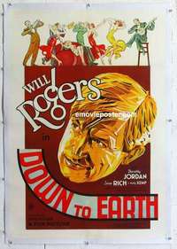f353 DOWN TO EARTH linen one-sheet movie poster '32 Will Rogers, great art!