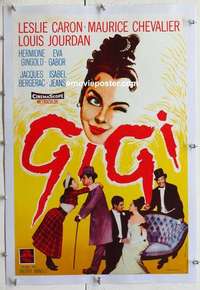 f109 GIGI linen Finnish movie poster '58 Leslie Caron, Chevalier