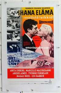 f110 LA DOLCE VITA linen Finnish movie poster '61 Fellini, Mastroianni