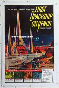 f362 FIRST SPACESHIP ON VENUS linen one-sheet movie poster '62 German sci-fi!
