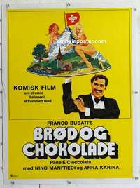 f128 BREAD & CHOCOLATE linen Danish movie poster '73 Franco Brusati