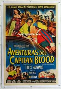 f368 FORTUNES OF CAPTAIN BLOOD linen Spanish/US one-sheet movie poster '50