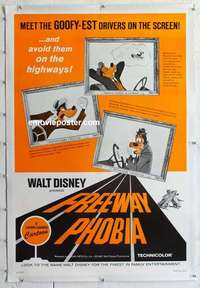 f370 FREEWAY PHOBIA linen one-sheet movie poster '65 Walt Disney, Goofy!