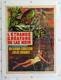 f188 CREATURE FROM THE BLACK LAGOON linen French 23x32 R62 artwork of monster & scuba divers!
