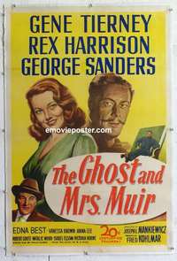 f377 GHOST & MRS MUIR linen one-sheet movie poster '47 Tierney, Harrison