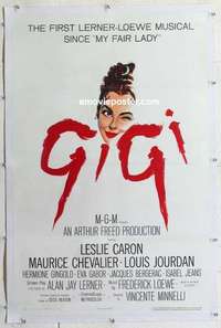 f380 GIGI linen one-sheet movie poster '58 Leslie Caron, Maurice Chevalier