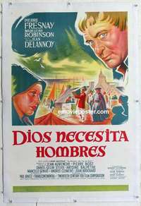 f382 GOD NEEDS MEN linen Spanish/US one-sheet movie poster '50 Pierre Fresnay