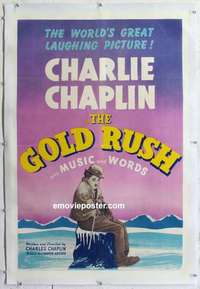f384 GOLD RUSH linen one-sheet movie poster R41 Charlie Chaplin classic!