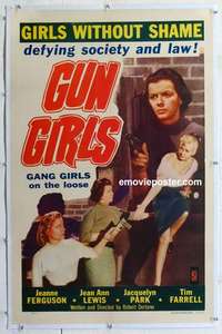 f390 GUN GIRLS linen one-sheet movie poster '56 bad girl!