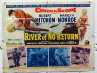 f088 RIVER OF NO RETURN linen half-sheet movie poster '54 Marilyn Monroe