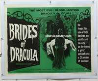 f076 BRIDES OF DRACULA linen half-sheet movie poster '60 Hammer, Cushing
