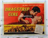 f078 DRAGSTRIP GIRL linen half-sheet movie poster '57 classic car movie!