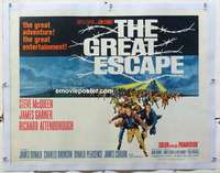 f083 GREAT ESCAPE linen half-sheet movie poster '63 Steve McQueen, Bronson