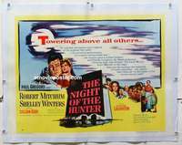 f084 NIGHT OF THE HUNTER linen half-sheet movie poster '55 Robert Mitchum