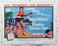 f085 PARADISE HAWAIIAN STYLE linen half-sheet movie poster '66 Elvis Presley