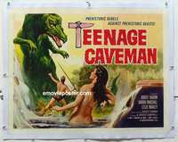 f090 TEENAGE CAVEMAN linen half-sheet movie poster '58 sexy prehistoric!
