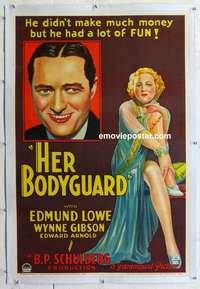 f394 HER BODYGUARD linen one-sheet movie poster '33 sexy image and tagline!