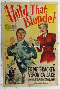 f396 HOLD THAT BLONDE linen one-sheet movie poster '45 Veronica Lake