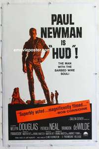 f401 HUD linen one-sheet movie poster '63 Paul Newman, Martin Ritt classic!