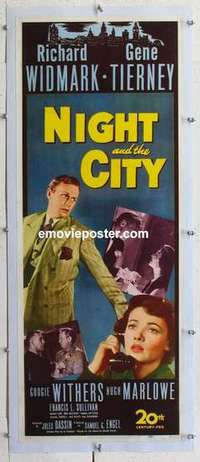 f071 NIGHT & THE CITY linen insert movie poster '50 Widmark, Tierney