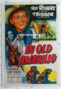 f407 IN OLD AMARILLO linen one-sheet movie poster '51 Roy Rogers in Texas!
