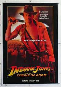 f409 INDIANA JONES & THE TEMPLE OF DOOM linen teaser one-sheet movie poster '84