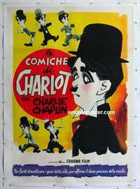 f042 LE COMICHE DI CHARLOT linen Italian one-panel movie poster 1950s
