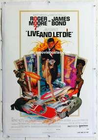 f427 LIVE & LET DIE linen one-sheet movie poster '73 Moore as James Bond!
