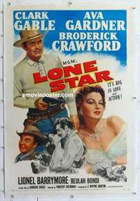 f428 LONE STAR linen one-sheet movie poster '51 Clark Gable, Ava Gardner