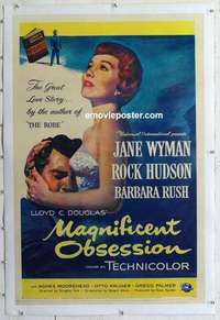 f430 MAGNIFICENT OBSESSION linen one-sheet movie poster '54 Rock Hudson