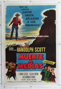 f432 MAN IN THE SADDLE linen Spanish/US one-sheet movie poster '51 Scott